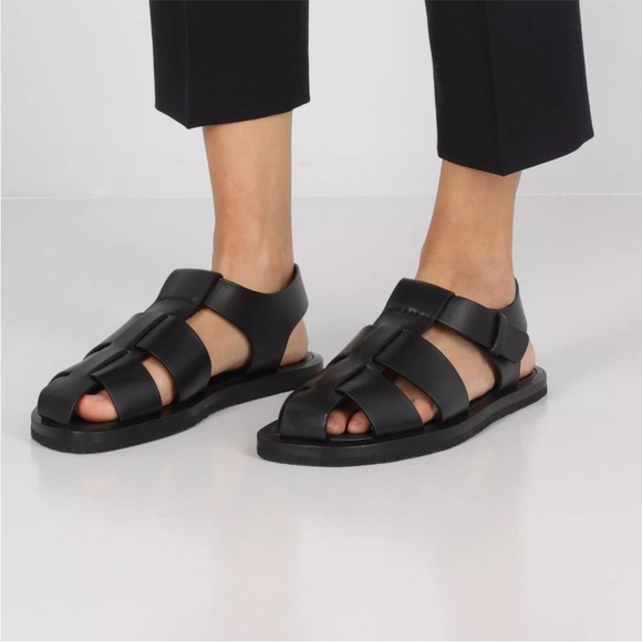 The Row $1050 Fisherman Sandals in Black Leather Covered Buckle Strap Size 40/10 - Picture 4 of 16